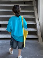 【100-150】Tシャツ 切り替え 半袖 プリント ゆったり - 画像 (4)