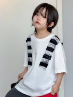 【100-150】Tシャツ 半袖 ストライプ 配色 切り替え - 画像 (3)