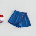 【73-120】キュロット 女の子 さくらんぼ刺繍 デニムショートパンツ - 画像 (2)