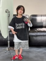 【100-150】Tシャツ ショートパンツ 半袖 レトロ ヒョウ柄 プリント - 画像 (4)
