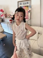 【90-150】ベストorパンツ 女の子 ボーダー柄 イヌ ファッション
