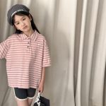 【80-130】半袖Ｔシャツ 女の子 POLOネック ボーダー柄  シンプル - 画像 (3)