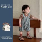 【73-100】半袖Tシャツorパンツ ストライプ オーバーオール お出かけに - 画像 (3)