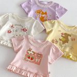 【73-120】Tシャツ うさぎプリント 可愛い フリル 韓国風 トップス - 画像 (4)