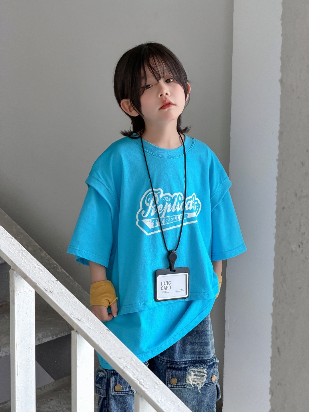 O1CN01AFbD3z2JlehnMt46u_2215104159462-0-cib.jpg 【100-150】Tシャツ 切り替え 半袖 プリント ゆったり - 画像 (1)