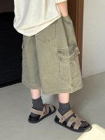 【90-150】7分丈デニムパンツ 韓国ヴィンテージ風 ビッグポケット 長く愛せる1本 - 画像 (5)