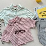 【80-130】半袖Ｔシャツ 女の子 POLOネック ボーダー柄  シンプル - 画像 (7)