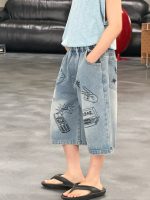 【90-160】ショートパンツ 男の子 プリント ジーンズ ゆったり - 画像 (6)