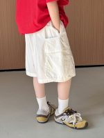 【90-150】5分丈ショーツ 工装風 着回し最強 無地 普段着 お出かけ 外遊び - 画像 (3)