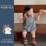 【73-100】半袖Tシャツorパンツ ストライプ オーバーオール お出かけに - 画像 (4)