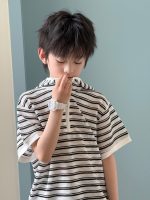 【90-150】Tシャツ 半袖 キッズ フード付き 通気性 白黒ボーダー プルオーバー デイリーカジュアル - 画像 (5)