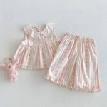 【73-120】セットアップ 女の子 花柄トップス&ストレートパンツ フリル付き 子供服 - 画像 (4)