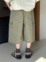 【90-150】7分丈デニムパンツ 韓国ヴィンテージ風 ビッグポケット 長く愛せる1本 - 画像 (4)