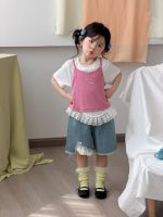 【90-140】ハーフパンツ 女の子 韓国風 デニム カジュアル - 画像 (4)