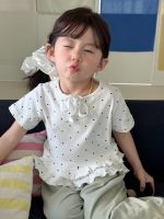 【90-140】半袖Ｔシャツ 女の子 ドット柄 フリル - 画像 (2)