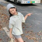 【80-130】半袖Ｔシャツ 女の子 POLOネック ボーダー柄  シンプル - 画像 (5)