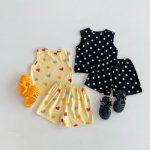 【80-130】セットアップ 女の子 ノースリーブ ハート・ドット柄 トップス＆ショートパンツ - 画像 (5)