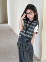 【100-170】ベスト 女の子 ニット ボーダー レイヤードしやすい - 画像 (4)