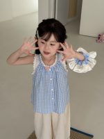 【90-140】ベスト 女の子 チェック柄 レース 切り替え - 画像 (3)
