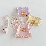 【73-120】Tシャツ うさぎプリント 可愛い フリル 韓国風 トップス - 画像 (3)