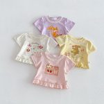 【73-120】Tシャツ うさぎプリント 可愛い フリル 韓国風 トップス