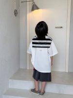 【100-150】Tシャツ 半袖 ストライプ 配色 切り替え - 画像 (4)
