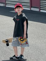 【90-120】半袖Ｔシャツorショートパンツ 男の子 フード付き ストリート風 - 画像 (4)