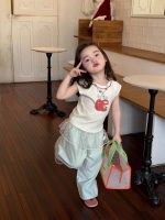 【90-150】セットアップ 女の子 カートゥーン リンゴ ひらひら袖 - 画像 (3)