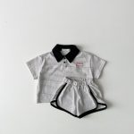 【80-130】セットアップ ストライプ 半袖 ポロシャツ+ショートパンツ - 画像 (5)