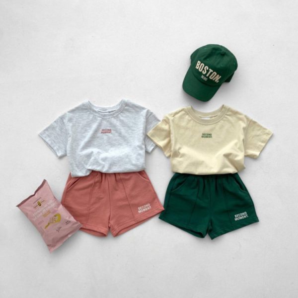 【80-130cm】セットアップ キッズ 半袖 Tシャツ＋ショートパンツ 薄手 男女兼用 シンプル