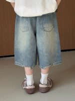 【100-160】5分丈デニムショーツ 韓国風 アルファベットロゴ ゆったりシルエット - 画像 (5)