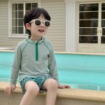 【90-140】水着 ハーフジップ ボーダー柄 スイムウェア - 画像 (4)
