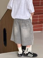 【90-160】ショートパンツ 男の子 ストライプ ジーンズ - 画像 (5)
