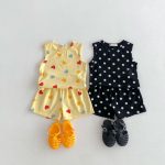 【80-130】セットアップ 女の子 ノースリーブ ハート・ドット柄 トップス＆ショートパンツ - 画像 (3)