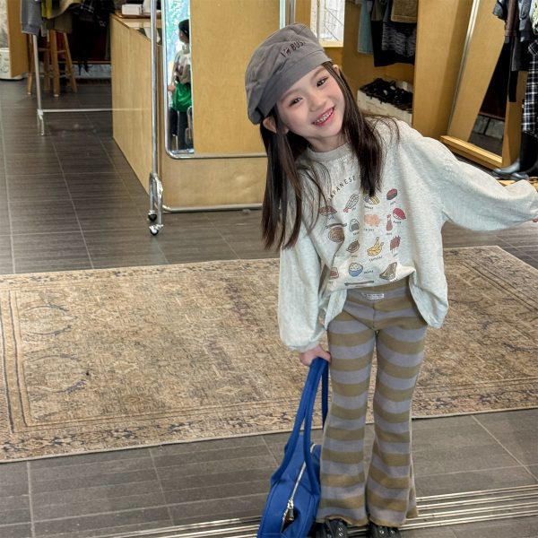 【80-130cm】パンツ 女の子 ボーダー柄 ベルボトム  履きやすい