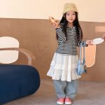 【100-170】長袖Tシャツ 女の子 フード付き ボーダー柄 - 画像 (5)