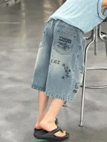 【90-160】ショートパンツ 男の子 プリント ジーンズ ゆったり - 画像 (3)