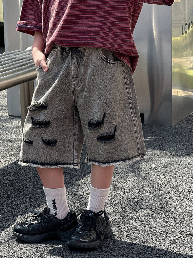 【90-150cm】ショートパンツ 男の子 ダメージジーンズ レトロ