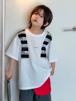 【100-150】Tシャツ 半袖 ストライプ 配色 切り替え - 画像 (5)