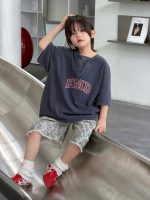 【100-150】Tシャツ 切り替え Vネック 半袖 - 画像 (4)