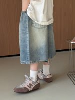 【100-160】5分丈デニムショーツ 韓国風 アルファベットロゴ ゆったりシルエット - 画像 (4)