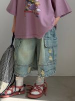 【100-150】ショートパンツ デニム ダメージジーンズ ゆったり - 画像 (3)