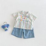 【73-100】シャツorショートパンツ ベビー ストライプ ゆったり - 画像 (3)