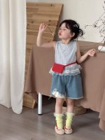 【90-140】ベスト 女の子 チェック柄 レース 切り替え - 画像 (2)