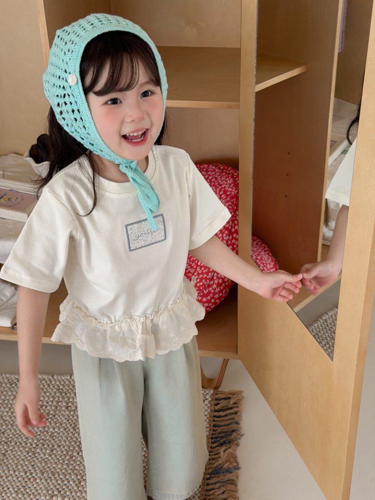 【90-140cm】半袖Ｔシャツ 女の子 フリル アップリケ