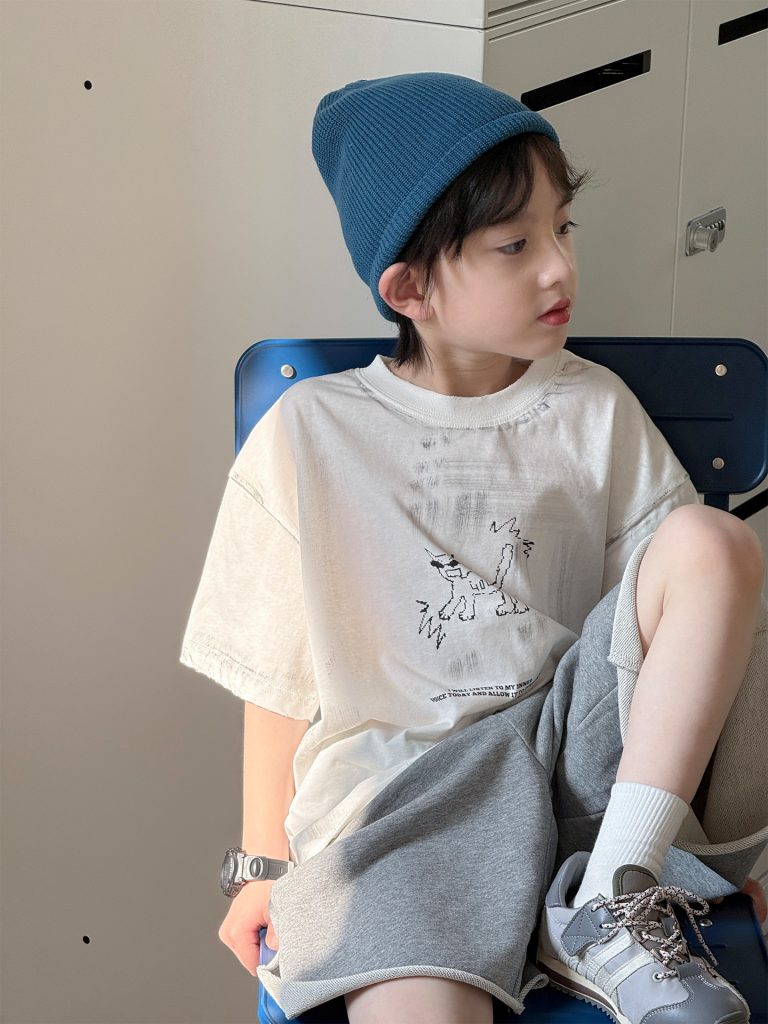 【100-160cm】Tシャツ 半袖 韓国風 ストリート ユニセックス おしゃれなロゴプリント