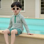 【90-140】水着 ハーフジップ ボーダー柄 スイムウェア - 画像 (5)