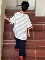 【90-160】半袖Tシャツ 男の子 コンビカラー ボーダー柄 - 画像 (5)