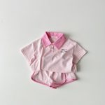【80-130】セットアップ ストライプ 半袖 ポロシャツ+ショートパンツ - 画像 (3)