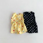 【80-130】セットアップ 女の子 ノースリーブ ハート・ドット柄 トップス＆ショートパンツ - 画像 (2)